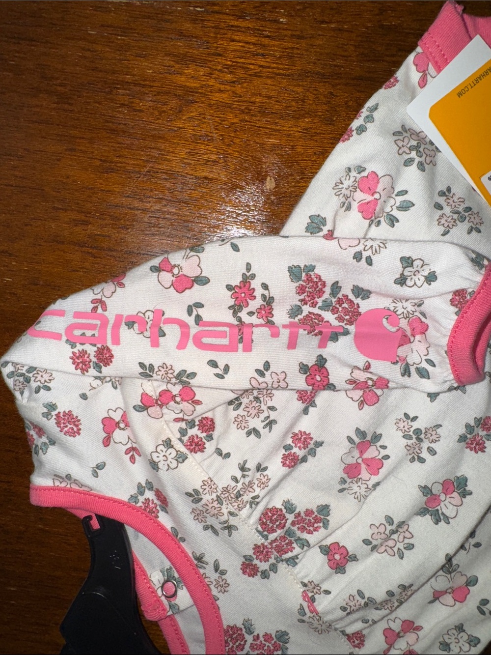 NWT- Carhartt Baby Pink Floral Long-Sleeve One-Piece Bodysuit - Picture 3 of 4